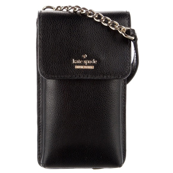Kate Spade New York Chain Link Trimmed Leather Crossbody Bag Black Gold‎ - Picture 1 of 15